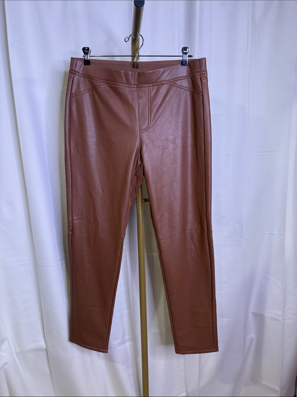 J.Jill Pants Women's Fleece Faux Leather Pull On Skinny Ankle High Rise Cognac M
